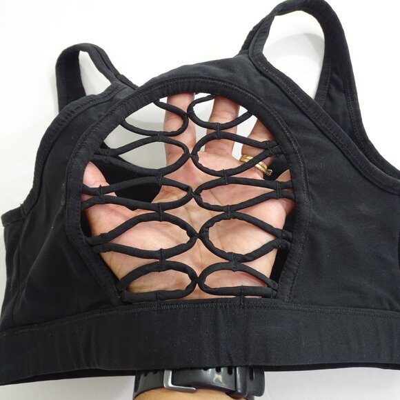 90 Degree By Reflex Black Sports Bra Women Size M Open Back Removeable Pads - Picture 3 of 8